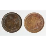 Cyprus Quarter Piastres (2): 1885 aVF some corrosion, and 1898 similar.