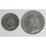 Cyprus silver (2): 9 Piastres 1901 nVF, and 3 Piastres 1901 Fine.