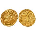 Byzantine Empire: Constantine VI with Leo IV, Constantine V, and Leo III, gold Solidus.