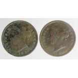 Cyprus (2) One Piastres: 1886 and 1890, VG-F