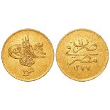 Egypt, Ottoman Empire gold 100 Kurush AH 1277, year 11, 8.39g, KM# 263. GVF