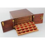Coin Cabinet: 11.4x11.8x6.6 inches, mahogany, 14 trays of varying size spaces, with felts, lockable,