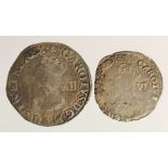 Charles I (2): Shilling mm. Bell S.2791 nVF, and Sixpence mm. Crown S.2813 nF