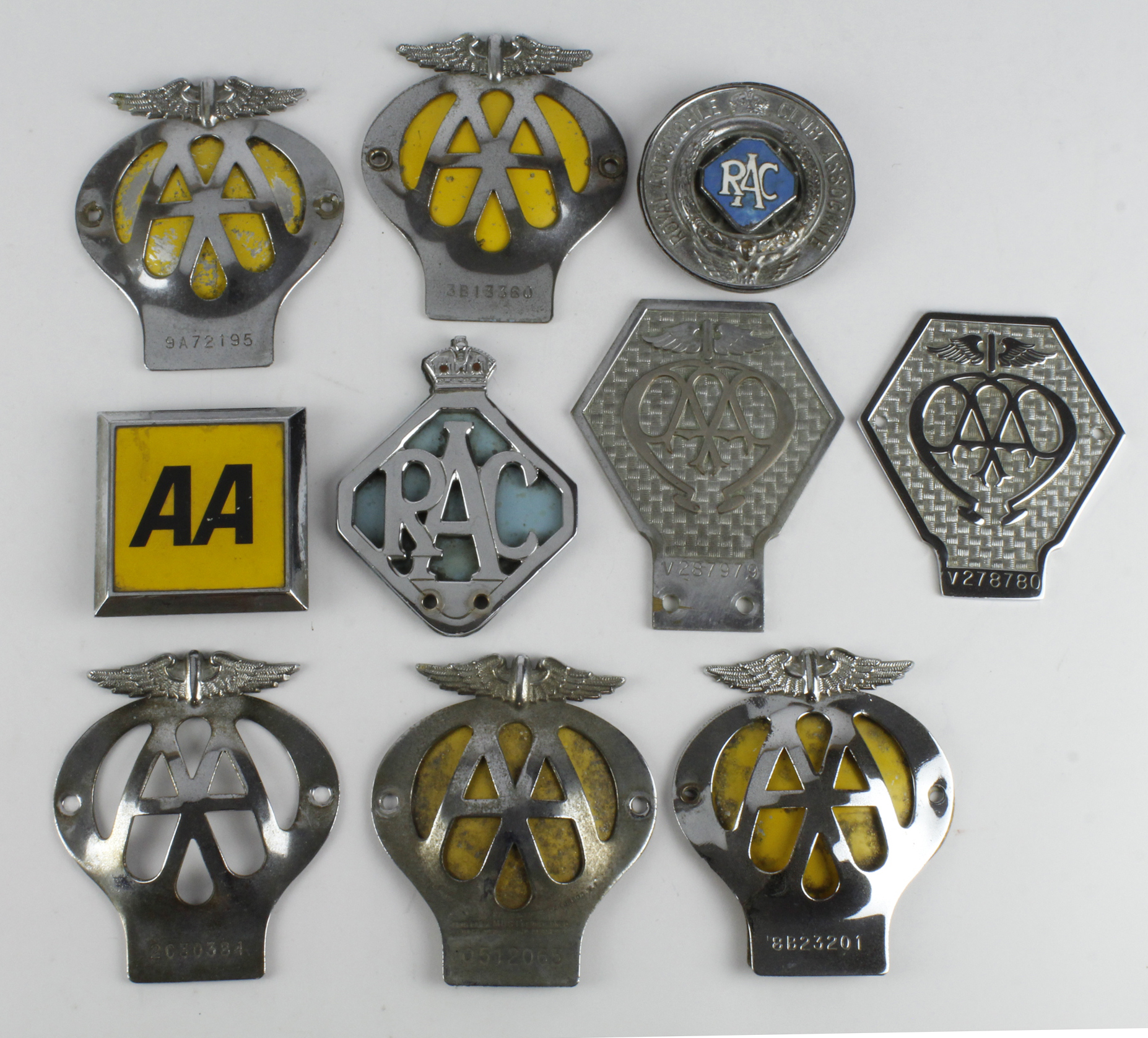 Car Badges. A group of various AA and RAC car badges