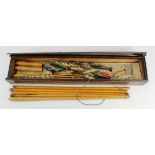 Victorian / Edwardian wooden fishing game, including fishing rods & seventeen fish, contained in