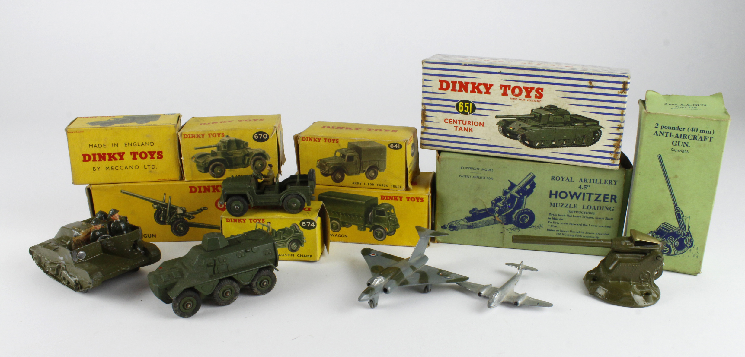 Dinky. Seven boxed Dinky Military vehicles, comprising no. 623 (Army Covered Wagon); 641 (Army 1 Ton