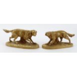 Ceramics. Pair of Santini-style glazed ceramic hunting dog (retrievers/setters?) figurines with