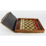 J. Jaques & Son mahogany cased folding travel chess set, stamped 'In Statu Quo, Patent, Chess