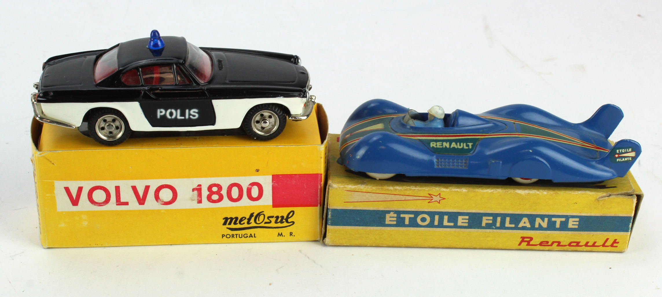 CIJ Renault Etoile Filante, contained in original box, together with Metosul Volvo 1800, contained