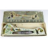 Russian (?) tinplate sledging game (with two sledges), contained in original box, toy length 47.