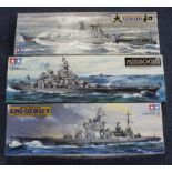 Tamiya. Three boxed model kits by Tamiya, comprising US Battleship BB-63 Missouri (1:350); British