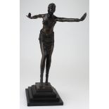 Manner of Dimitri Chiparus. 20th century Art Deco style bronze figure of a dancer. Stamped J B