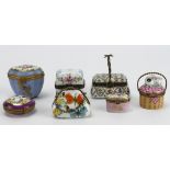 Limoges. A group of Seven hand painted trinket boxes, mostly signed Limoges, largest height 60mm,