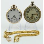 Gents gold plated open face pocket watch along with a military issue pocket watch