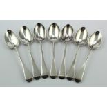 Seven silver Old English pattern matching dessert spoons, four are hallmarked G.A. London 1850 and