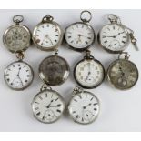 Ten gents silver cased pocket watches, all AF