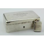 Very unusual silver & wood lined cash box in the shape of a cigarette box, has a locking