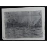 Attributed to L S Lowry (Unverified) Pencil/graphite sketch depicting a ship. Signed L S Lowry and