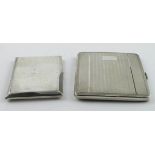 Two silver cigarette cases, hallmarked for Chester, 1926 (small plain one) and Birm. 1961 (large