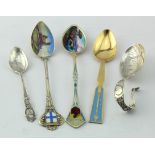 Bow-Wow-Wow Dog, child's silver spoon marked Sterling, probably American, plus four silver