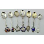 Seven silver & enamel spoons, includes a spoon for the English St. Bernard club, all have British