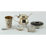 Mixed lot of six silver items comprising a vodka cup (Maker's mark only - probably from the Baltic