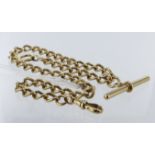 15ct "T" bar pocket watch chain. Length approx 38cm, weight 52g