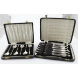 Set of six silver coffee spoons in a fitted box hallmarked London, 1963 plus six silver plated