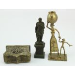 Mixed lot of metal items comprising a bronze figure of Caeser, a brass African group of two