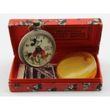 Mickey mouse open face pocket watch by Ingersoll, in its original box, Watch not working