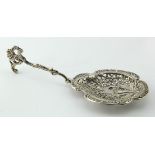 Dutch silver straining spoon with London import marks for 1894, length 190mm approx. Weighs 2.25oz