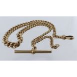12ct "T" bar pocket watch chain (each link stamped), length 35cm , weight 52.5g