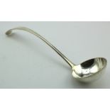 Large silver ladle, hallmarked 'Mappin & Webb, London 1924', length 33cm approx., weight 10.3oz.