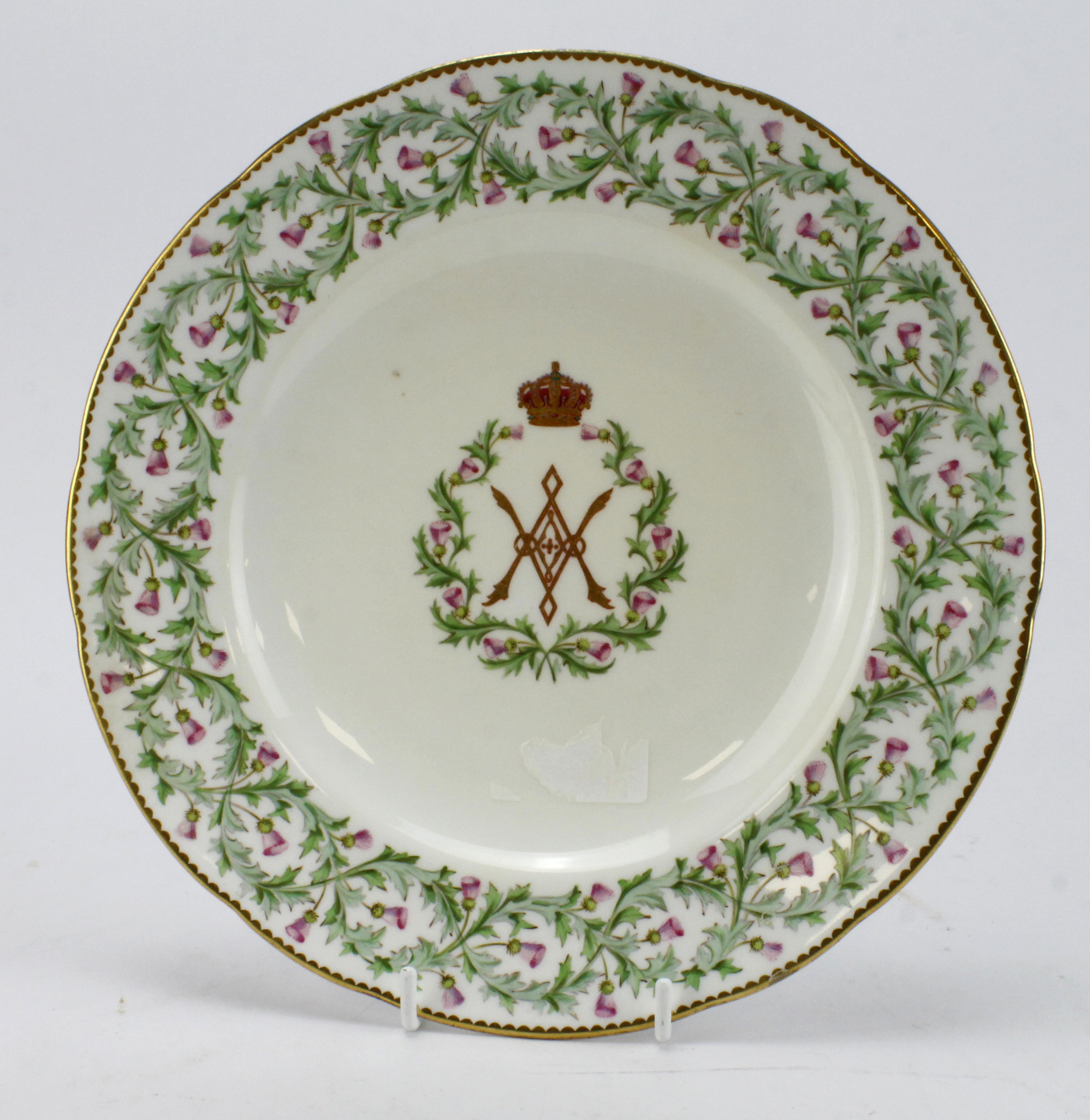Mintons Porcelain Plate from the Balmoral Castle Service. Centre monogram for Victoria and Albert in