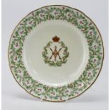 Mintons Porcelain Plate from the Balmoral Castle Service. Centre monogram for Victoria and Albert in