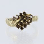 9ct yellow gold fancy coloured diamond ring, thirteen round brilliant cut deep champagne fancy