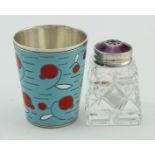 Scandinavian (probably) silver & enamel Tot Cup (Maker's mark only WOM (probably)), Weighs 50.3g