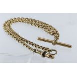 9ct "T" bar pocket watch chain. Length approx 40.5cm, weight 35.4g