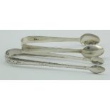 Two pairs of silver sugar tongs comprising Irish (Cork) bright-cut tongs c. 1790 by John Nicholson