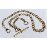 9ct "T" bar pocket watch chain (each link stamped), length 42cm , weight 42g