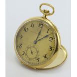 Yellow gold (tests 18ct) opened face chronometre pocket watch, champagne dial with Arabic numerals