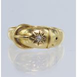18ct yellow gold buckle ring, set with one rose cut diamond weight approx 0.03ct, hallmarked Chester
