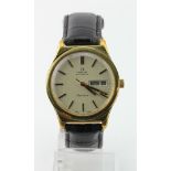 Gents gold plated Omega Geneve automatic wristwatch, circa 1972/3. The cream dial with gilt baton