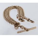 9ct "T" bar pocket watch chain. Length approx 38cm, weight 51.1g