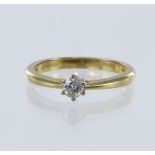 18ct yellow gold diamond solitaire ring, one round brilliant cut diamond weight approx 0.25ct,