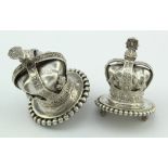 Two George IV silver crown tops for Entrée Dishes, the large one has a bent top. Each is lovely