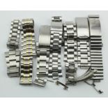 Assortment of stainless steel watch bracelets. Includes Buova, Omega etc. All AF