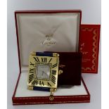 Must de Cartier quartz travel clock (355115813), with paperwork, contained in original box
