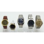 Gents wristwatches (5) includes Seiko 5 automatic and a Timex automatic (both working)