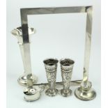 Mixed lot of silver comprising two Victorian, highly decorated, silver flower tubes for London